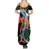 Japanese Asanoha Pattern Summer Maxi Dress Sun Flame Slayer Dragon Hinokami Kagura Spirit - Wonder Print Shop