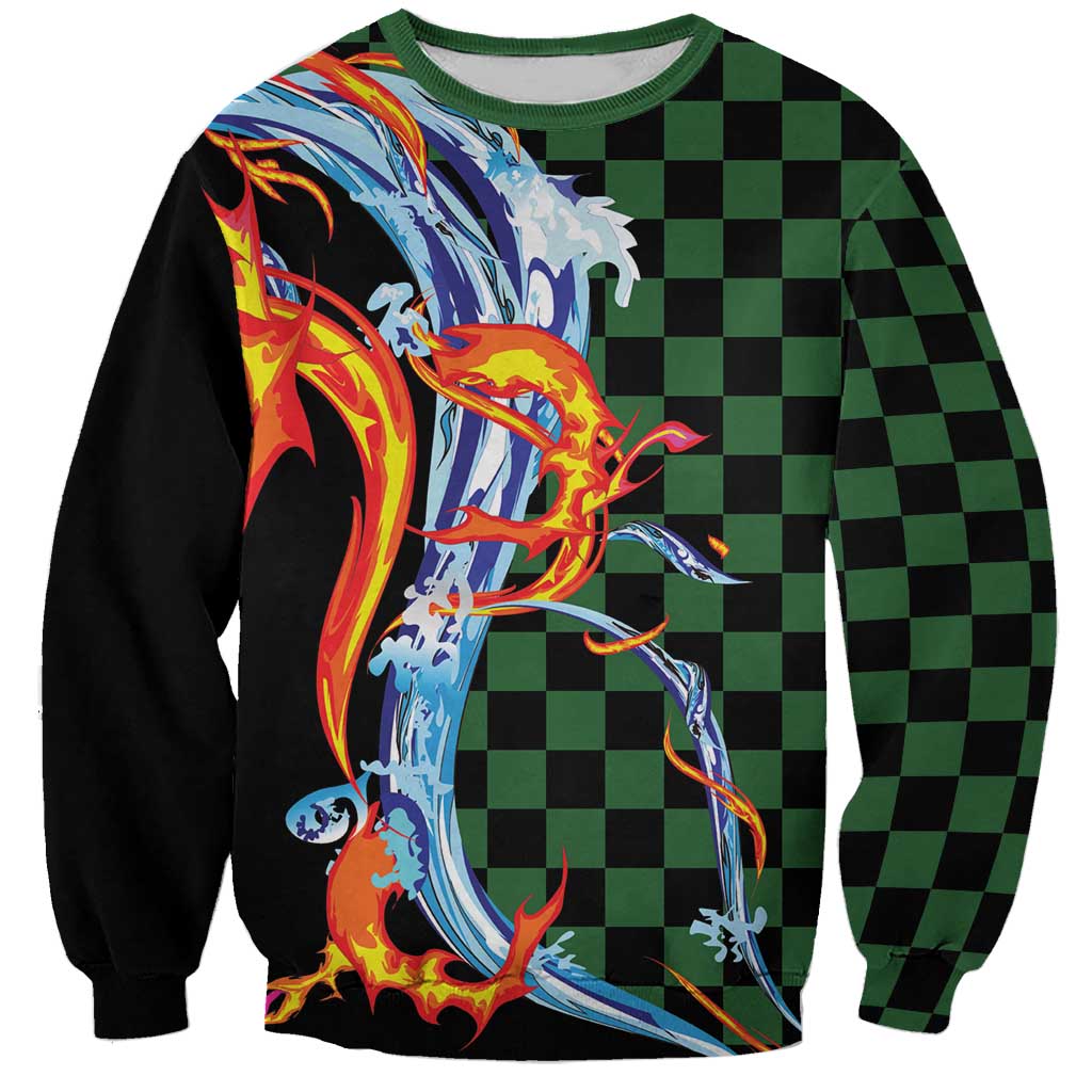 Japanese Asanoha Pattern Sweatshirt Sun Flame Slayer Dragon Hinokami Kagura Spirit - Wonder Print Shop