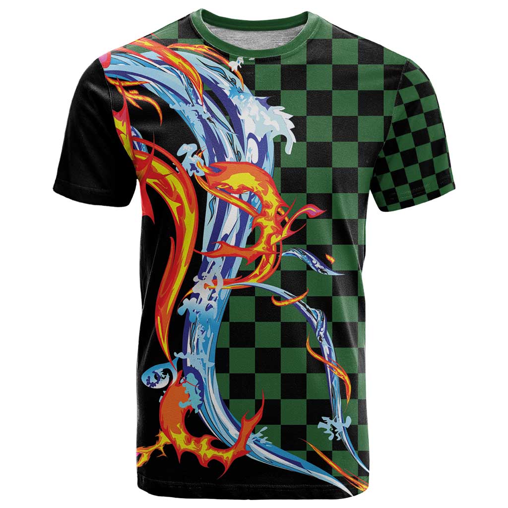 Japanese Asanoha Pattern T Shirt Sun Flame Slayer Dragon Hinokami Kagura Spirit - Wonder Print Shop