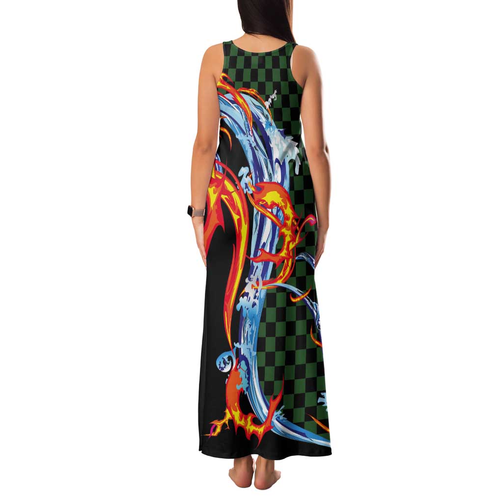 Japanese Asanoha Pattern Tank Maxi Dress Sun Flame Slayer Dragon Hinokami Kagura Spirit - Wonder Print Shop
