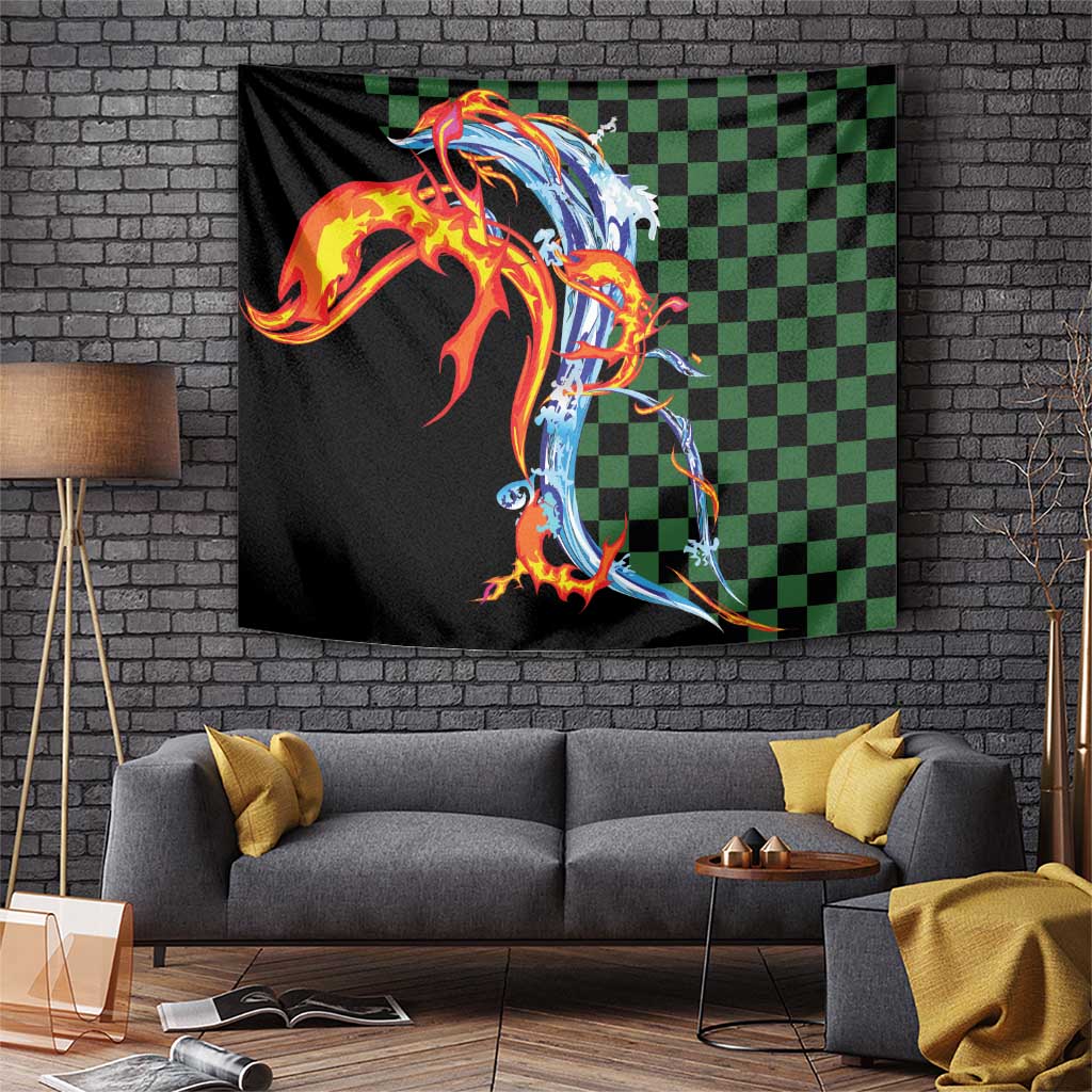 Japanese Asanoha Pattern Tapestry Sun Flame Slayer Dragon Hinokami Kagura Spirit - Wonder Print Shop