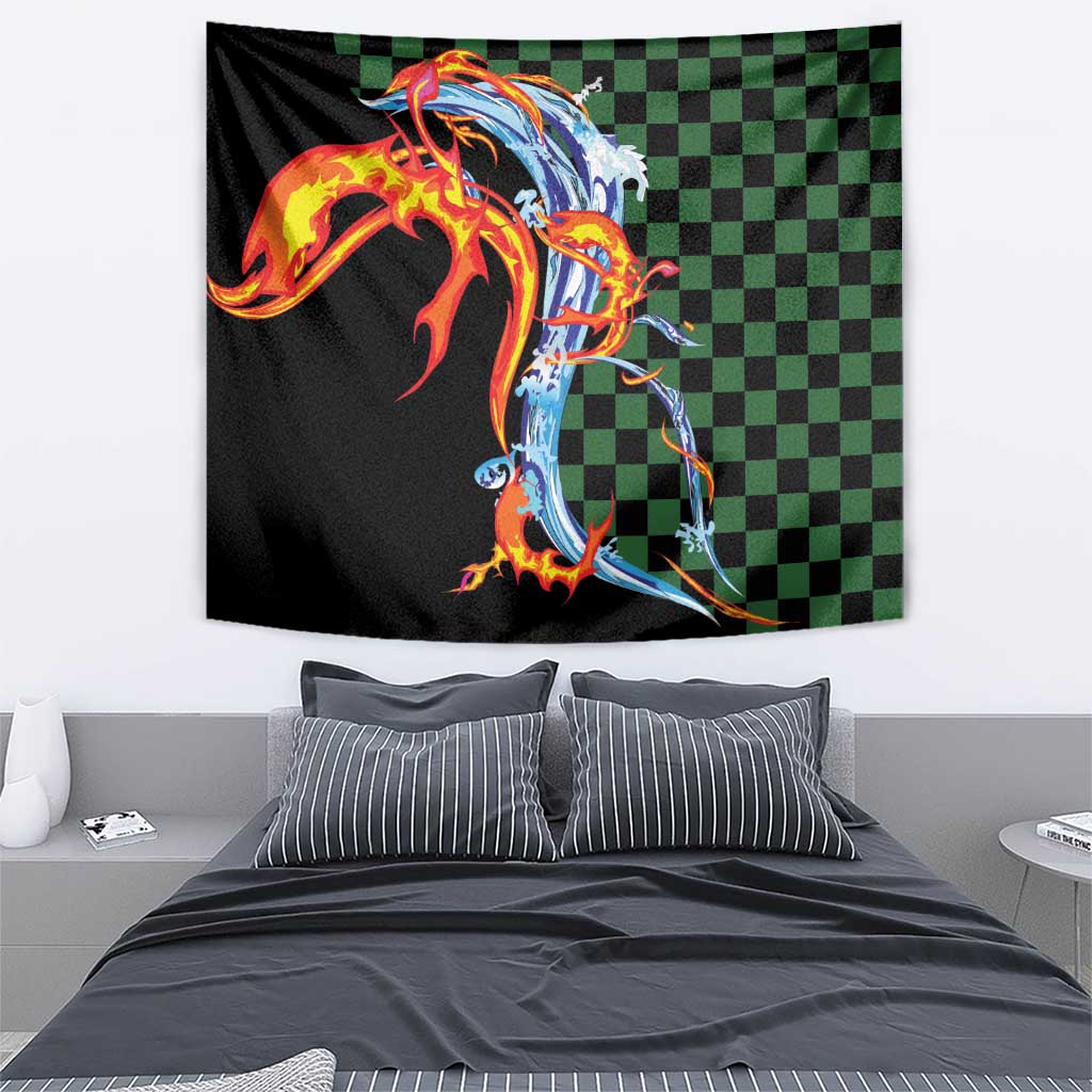Japanese Asanoha Pattern Tapestry Sun Flame Slayer Dragon Hinokami Kagura Spirit - Wonder Print Shop