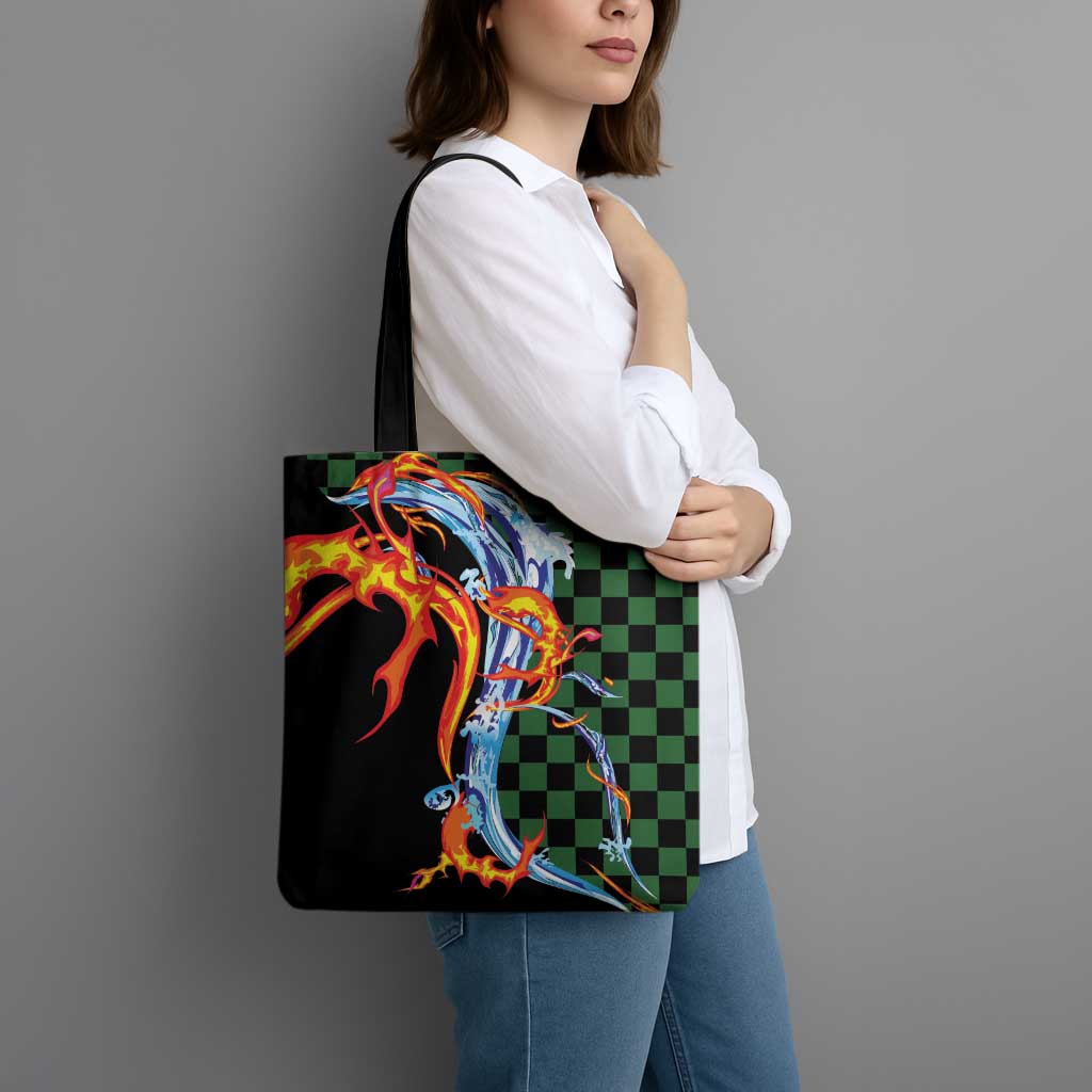 Japanese Asanoha Pattern Tote Bag Sun Flame Slayer Dragon Hinokami Kagura Spirit - Wonder Print Shop