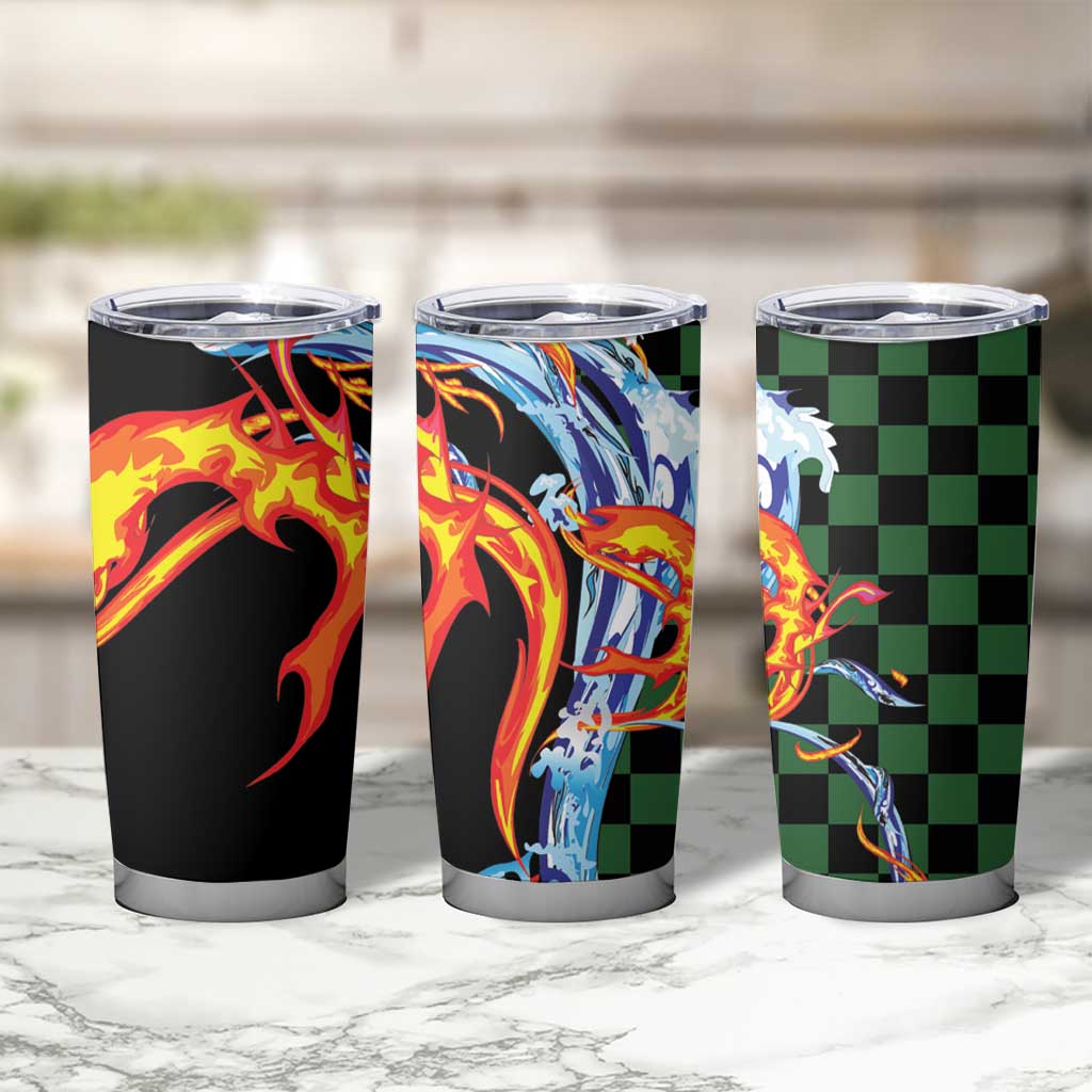 Japanese Asanoha Pattern Tumbler Cup Sun Flame Slayer Dragon Hinokami Kagura Spirit - Wonder Print Shop
