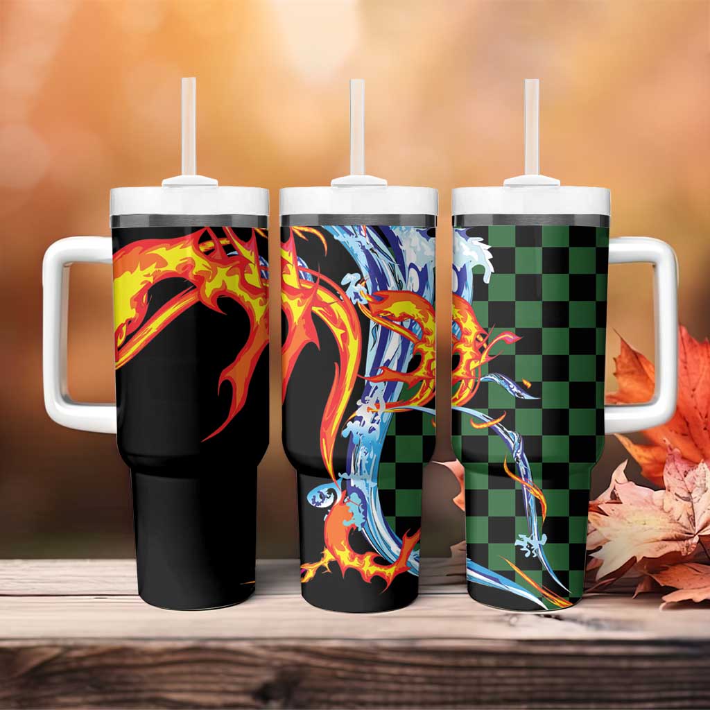 Japanese Asanoha Pattern Tumbler With Handle Sun Flame Slayer Dragon Hinokami Kagura Spirit - Wonder Print Shop