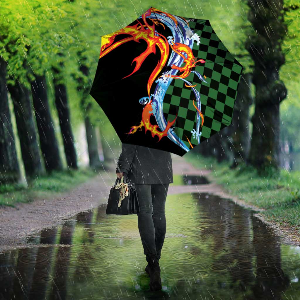 Japanese Asanoha Pattern Umbrella Sun Flame Slayer Dragon Hinokami Kagura Spirit - Wonder Print Shop