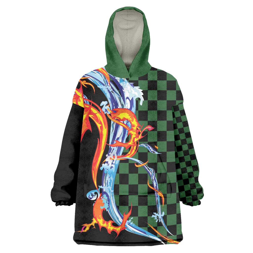 Japanese Asanoha Pattern Wearable Blanket Hoodie Sun Flame Slayer Dragon Hinokami Kagura Spirit - Wonder Print Shop