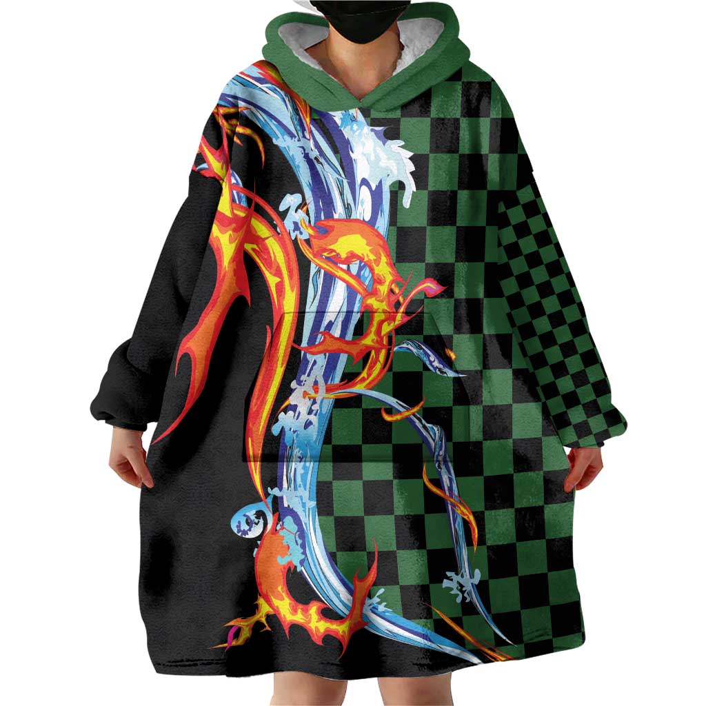 Japanese Asanoha Pattern Wearable Blanket Hoodie Sun Flame Slayer Dragon Hinokami Kagura Spirit - Wonder Print Shop