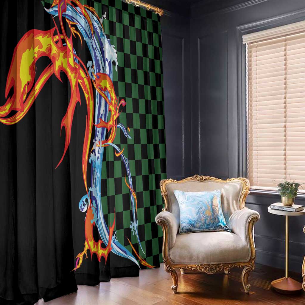 Japanese Asanoha Pattern Window Curtain Sun Flame Slayer Dragon Hinokami Kagura Spirit - Wonder Print Shop
