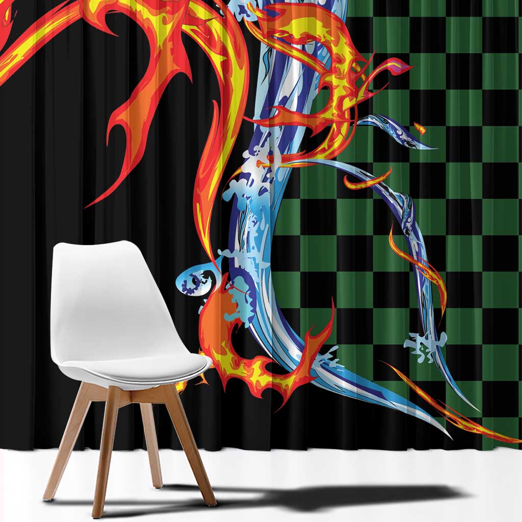 Japanese Asanoha Pattern Window Curtain Sun Flame Slayer Dragon Hinokami Kagura Spirit - Wonder Print Shop