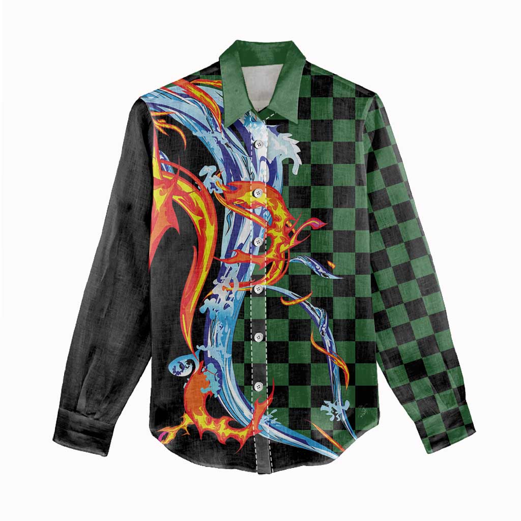 Japanese Asanoha Pattern Women Casual Shirt Sun Flame Slayer Dragon Hinokami Kagura Spirit - Wonder Print Shop