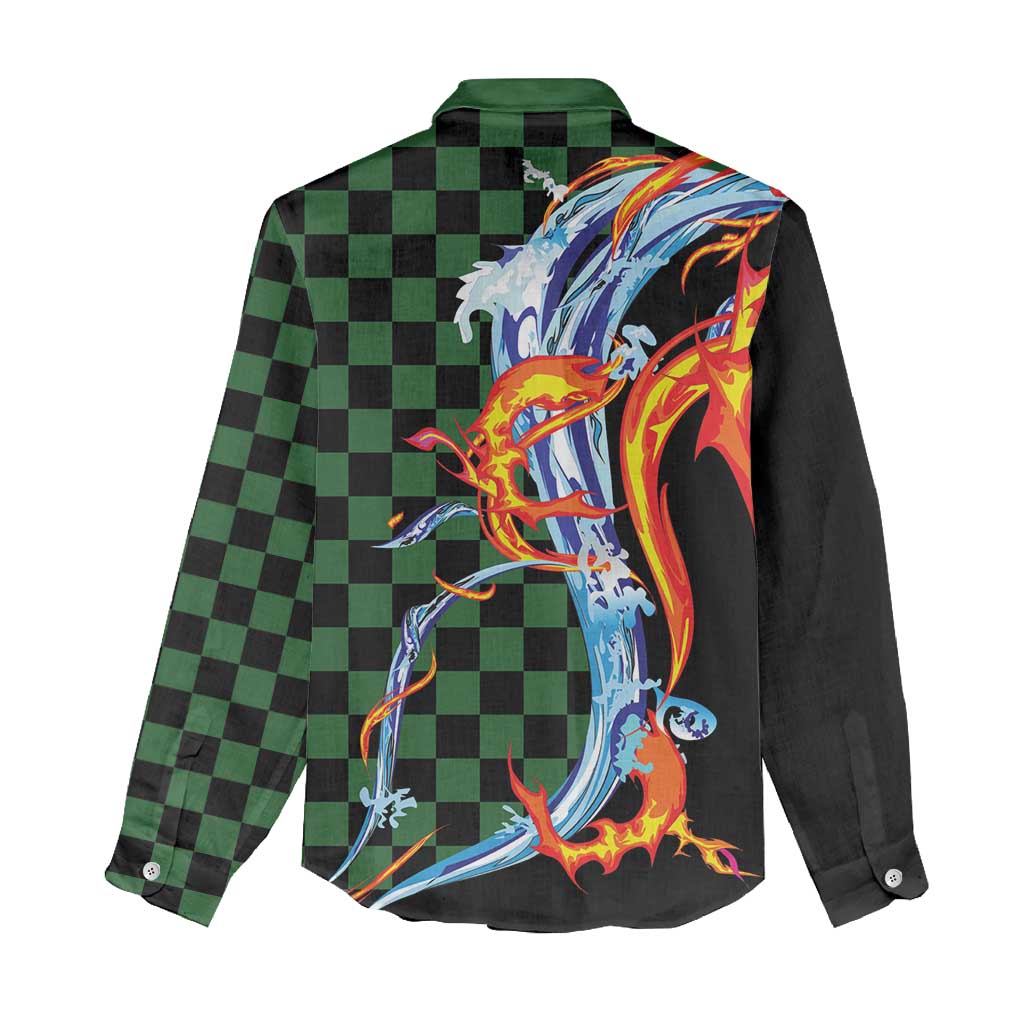 Japanese Asanoha Pattern Women Casual Shirt Sun Flame Slayer Dragon Hinokami Kagura Spirit - Wonder Print Shop