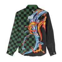 Japanese Asanoha Pattern Women Casual Shirt Sun Flame Slayer Dragon Hinokami Kagura Spirit - Wonder Print Shop