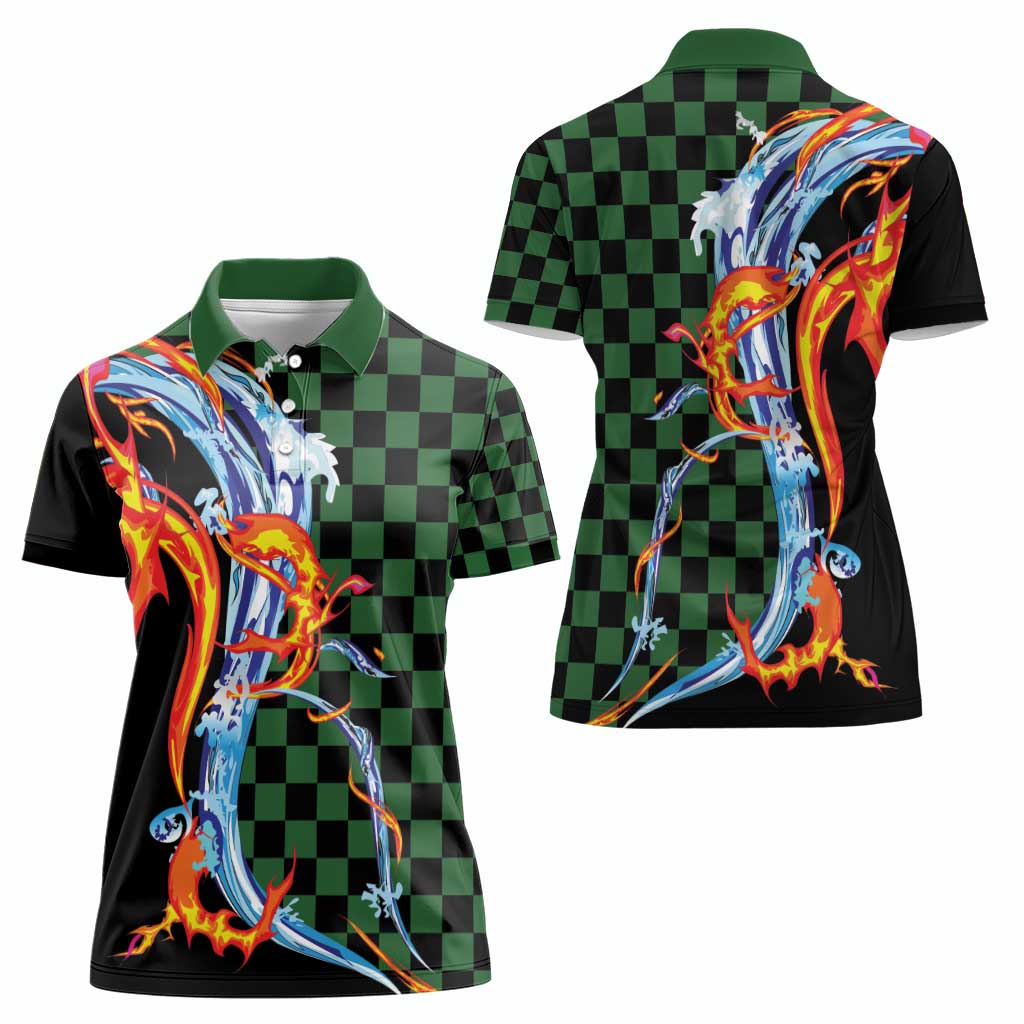 Japanese Asanoha Pattern Women Polo Shirt Sun Flame Slayer Dragon Hinokami Kagura Spirit - Wonder Print Shop