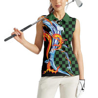 Japanese Asanoha Pattern Women Sleeveless Polo Shirt Sun Flame Slayer Dragon Hinokami Kagura Spirit - Wonder Print Shop