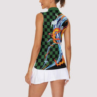 Japanese Asanoha Pattern Women Sleeveless Polo Shirt Sun Flame Slayer Dragon Hinokami Kagura Spirit - Wonder Print Shop