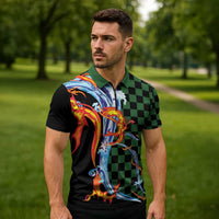 Japanese Asanoha Pattern Zipper Polo Shirt Sun Flame Slayer Dragon Hinokami Kagura Spirit - Wonder Print Shop