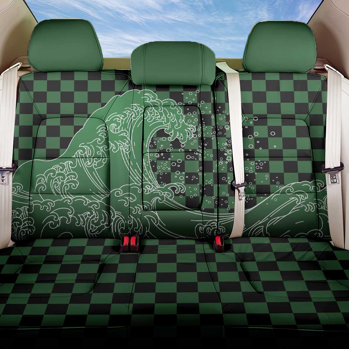 Japanese Asanoha Pattern Back Car Seat Cover Water Breathing Slayer Dragon - Wonder Print Shop