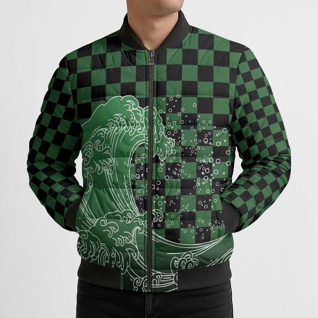Japanese Asanoha Pattern Bomber Puffer Jacket Water Breathing Slayer Dragon - Wonder Print Shop