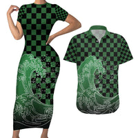 Japanese Asanoha Pattern Couples Matching Short Sleeve Bodycon Dress and Hawaiian Shirt Water Breathing Slayer Dragon - Wonder Print Shop