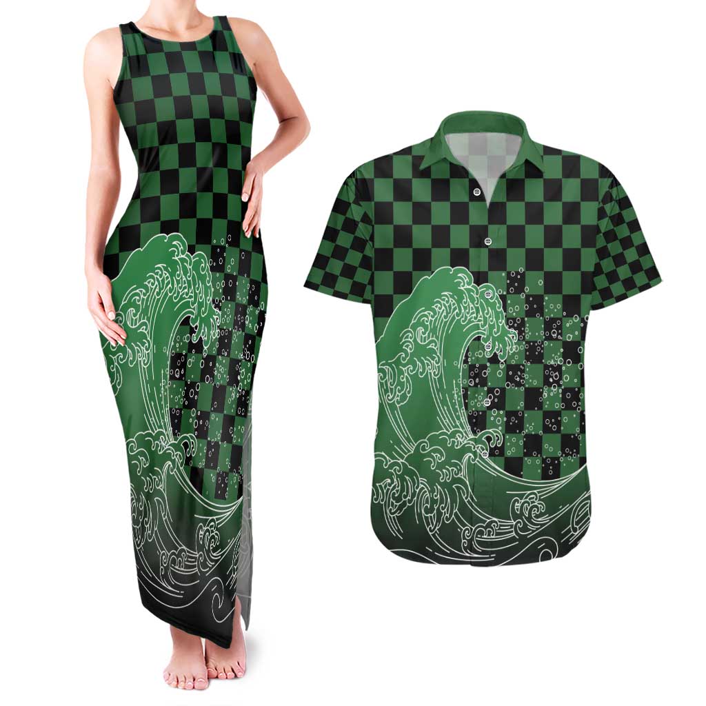 Japanese Asanoha Pattern Couples Matching Tank Maxi Dress and Hawaiian Shirt Water Breathing Slayer Dragon - Wonder Print Shop