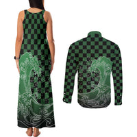 Japanese Asanoha Pattern Couples Matching Tank Maxi Dress and Long Sleeve Button Shirt Water Breathing Slayer Dragon - Wonder Print Shop