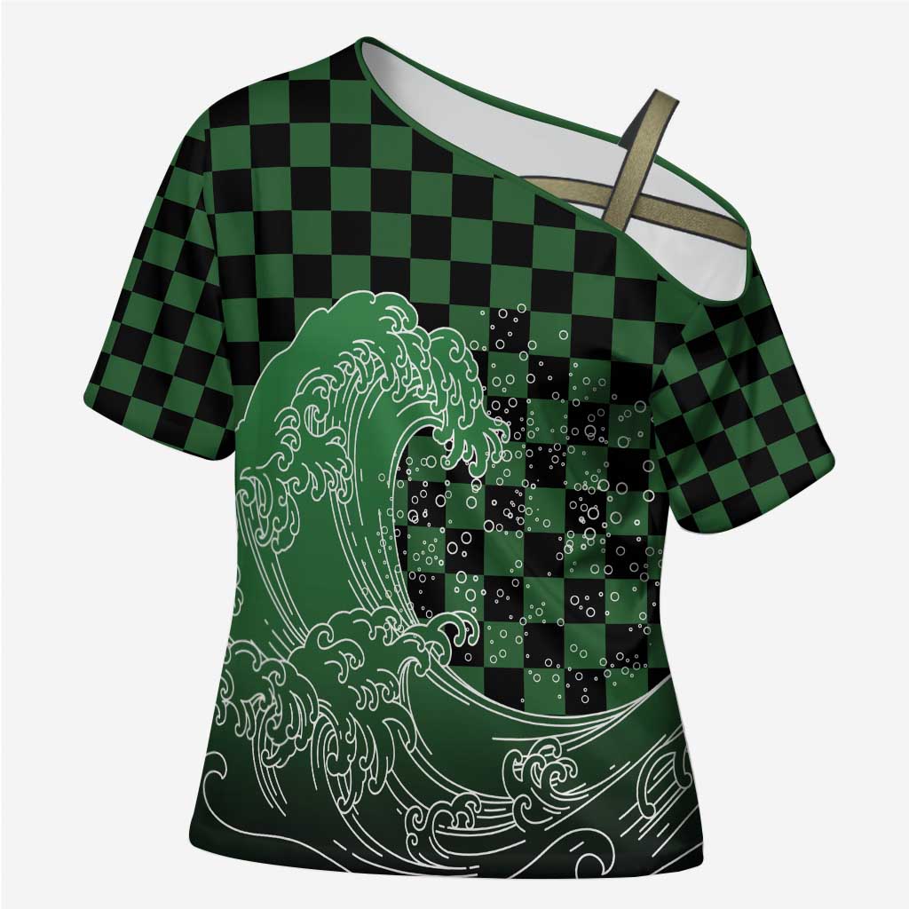 Japanese Asanoha Pattern Cross Shoulder Shirt Water Breathing Slayer Dragon - Wonder Print Shop