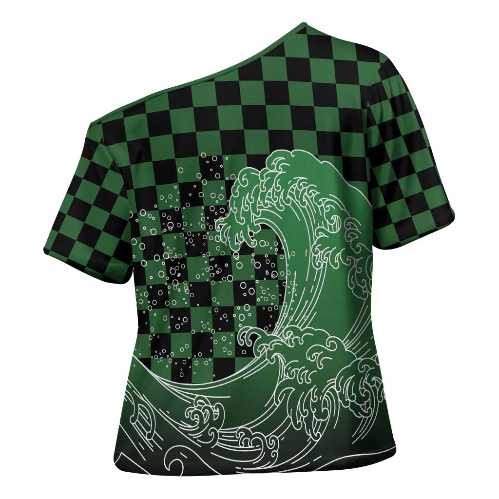 Japanese Asanoha Pattern Cross Shoulder Shirt Water Breathing Slayer Dragon - Wonder Print Shop