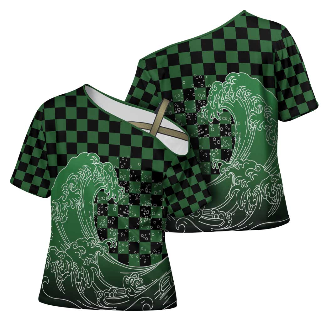 Japanese Asanoha Pattern Cross Shoulder Shirt Water Breathing Slayer Dragon - Wonder Print Shop