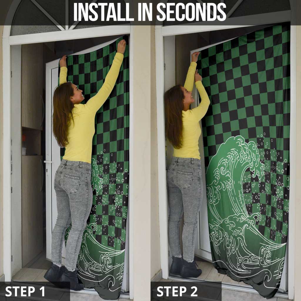 Japanese Asanoha Pattern Door Cover Water Breathing Slayer Dragon - Wonder Print Shop