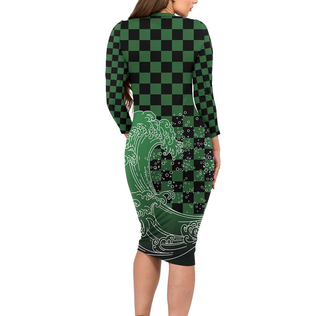 Japanese Asanoha Pattern Family Matching Long Sleeve Bodycon Dress and Hawaiian Shirt Water Breathing Slayer Dragon - Wonder Print Shop