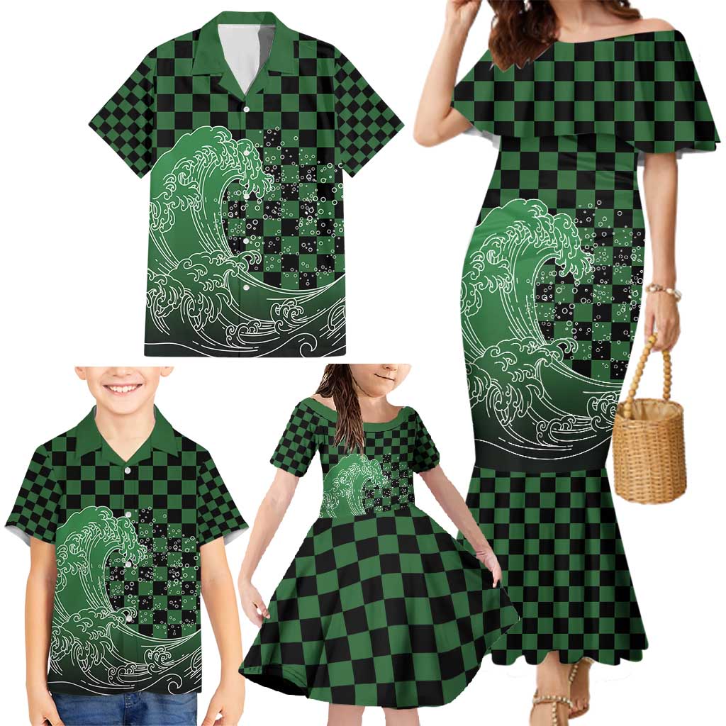 Japanese Asanoha Pattern Family Matching Mermaid Dress and Hawaiian Shirt Water Breathing Slayer Dragon - Wonder Print Shop