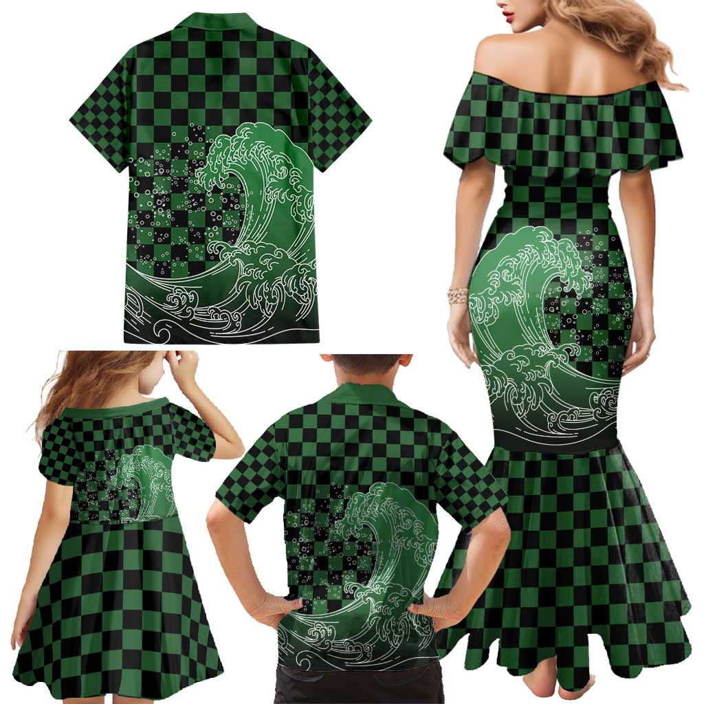 Japanese Asanoha Pattern Family Matching Mermaid Dress and Hawaiian Shirt Water Breathing Slayer Dragon - Wonder Print Shop