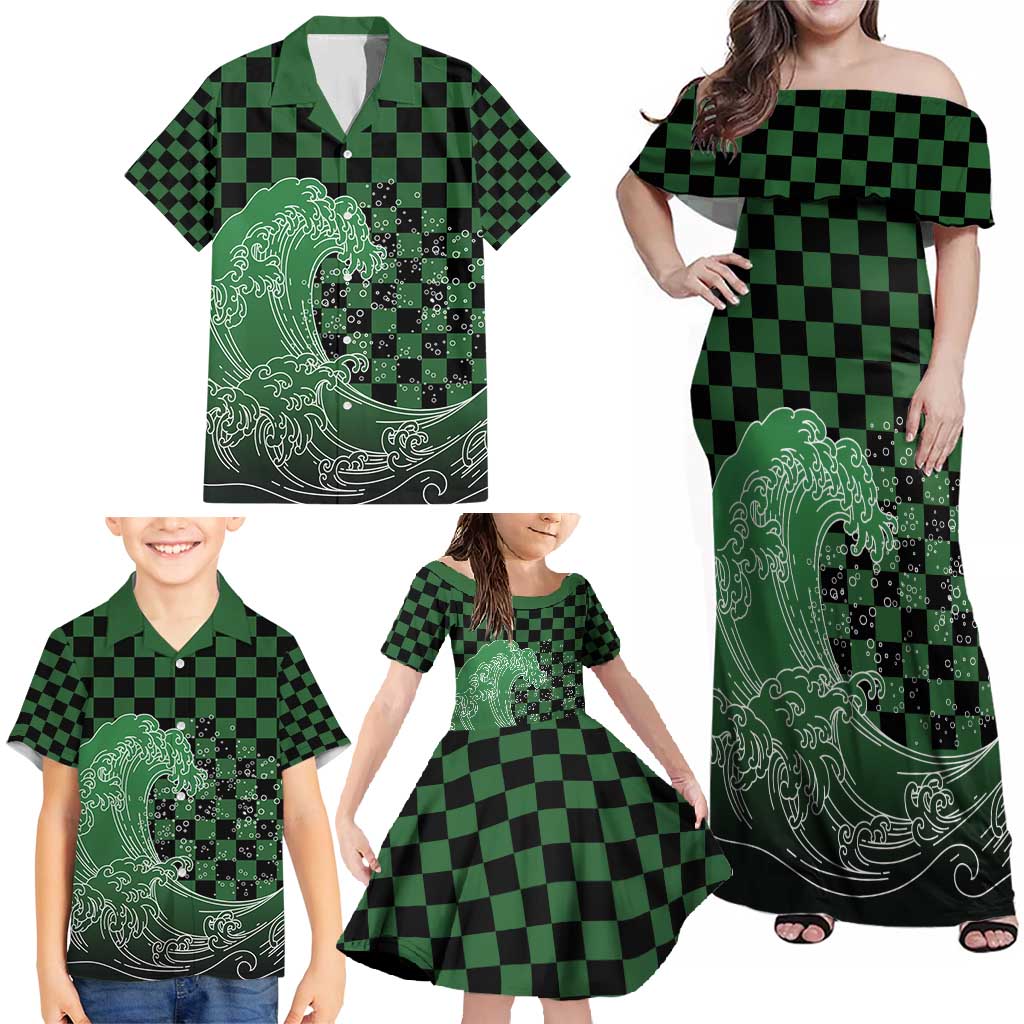 Japanese Asanoha Pattern Family Matching Off Shoulder Maxi Dress and Hawaiian Shirt Water Breathing Slayer Dragon - Wonder Print Shop