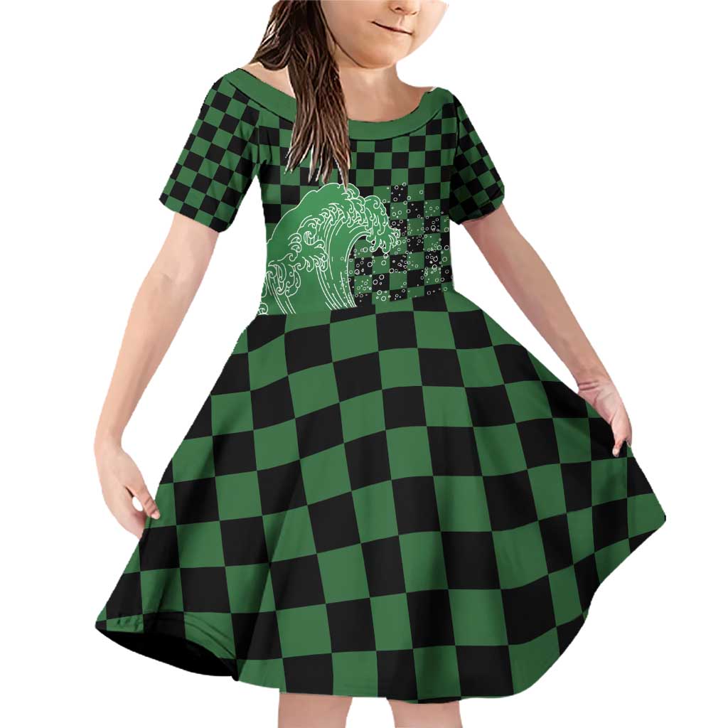 Japanese Asanoha Pattern Family Matching Off Shoulder Short Dress and Hawaiian Shirt Water Breathing Slayer Dragon - Wonder Print Shop