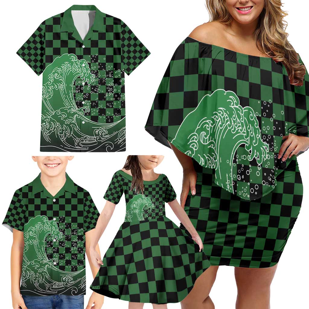 Japanese Asanoha Pattern Family Matching Off Shoulder Short Dress and Hawaiian Shirt Water Breathing Slayer Dragon - Wonder Print Shop