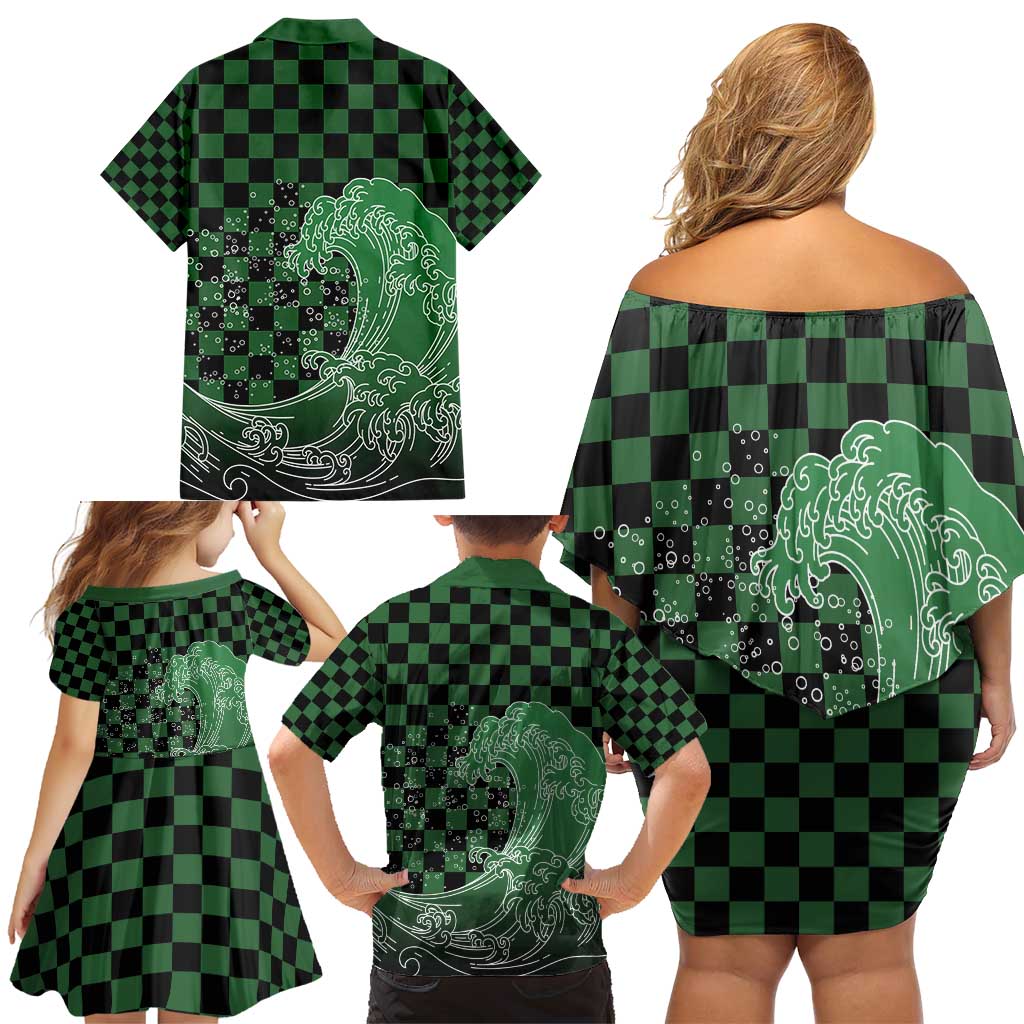Japanese Asanoha Pattern Family Matching Off Shoulder Short Dress and Hawaiian Shirt Water Breathing Slayer Dragon - Wonder Print Shop