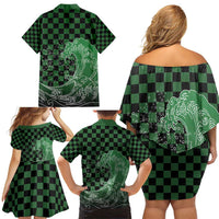 Japanese Asanoha Pattern Family Matching Off Shoulder Short Dress and Hawaiian Shirt Water Breathing Slayer Dragon - Wonder Print Shop