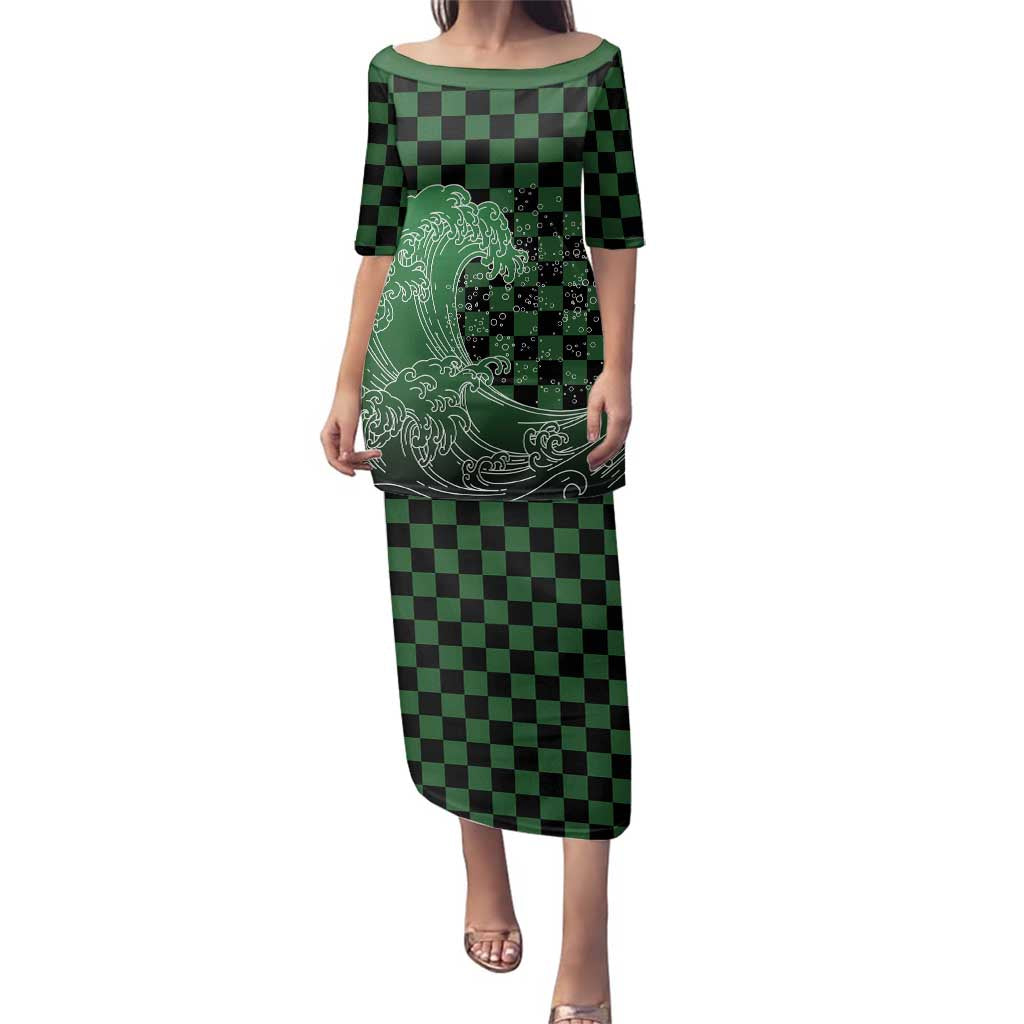 Japanese Asanoha Pattern Family Matching Puletasi and Hawaiian Shirt Water Breathing Slayer Dragon - Wonder Print Shop