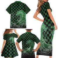 Japanese Asanoha Pattern Family Matching Short Sleeve Bodycon Dress and Hawaiian Shirt Water Breathing Slayer Dragon - Wonder Print Shop