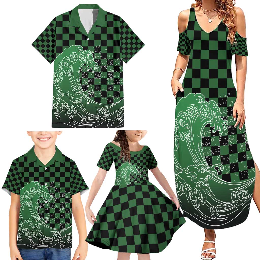 Japanese Asanoha Pattern Family Matching Summer Maxi Dress and Hawaiian Shirt Water Breathing Slayer Dragon - Wonder Print Shop