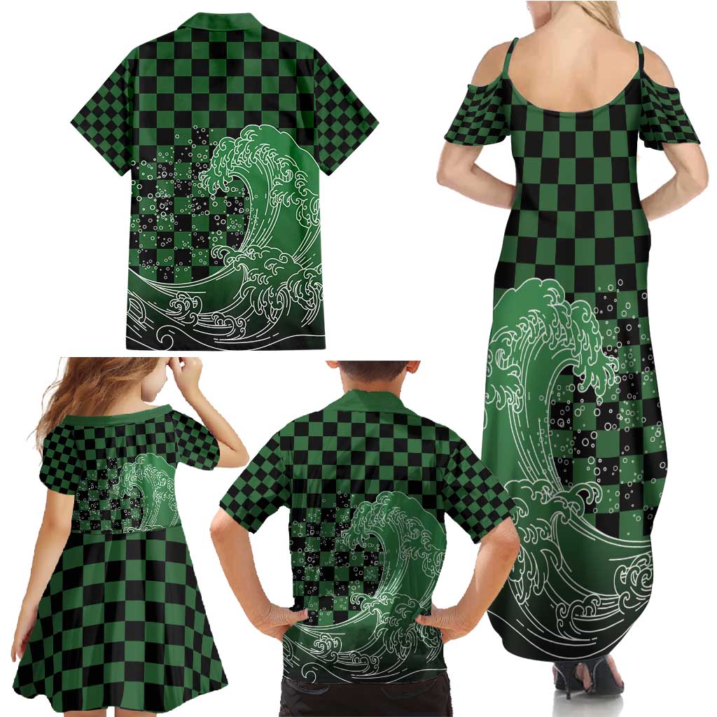 Japanese Asanoha Pattern Family Matching Summer Maxi Dress and Hawaiian Shirt Water Breathing Slayer Dragon - Wonder Print Shop