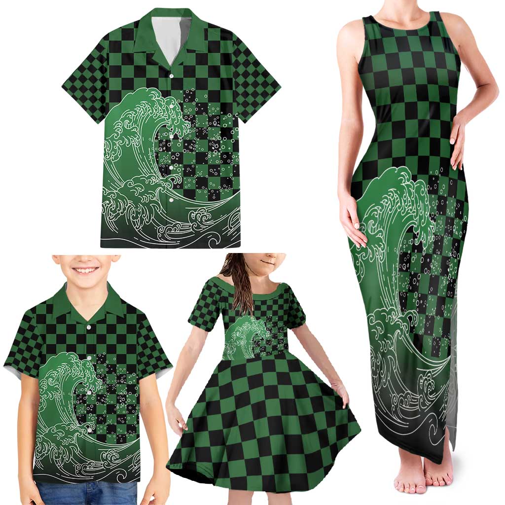 Japanese Asanoha Pattern Family Matching Tank Maxi Dress and Hawaiian Shirt Water Breathing Slayer Dragon - Wonder Print Shop