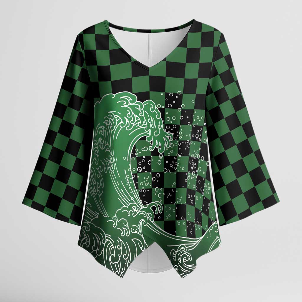 Japanese Asanoha Pattern Kimono Sleeve Blouse Water Breathing Slayer Dragon - Wonder Print Shop
