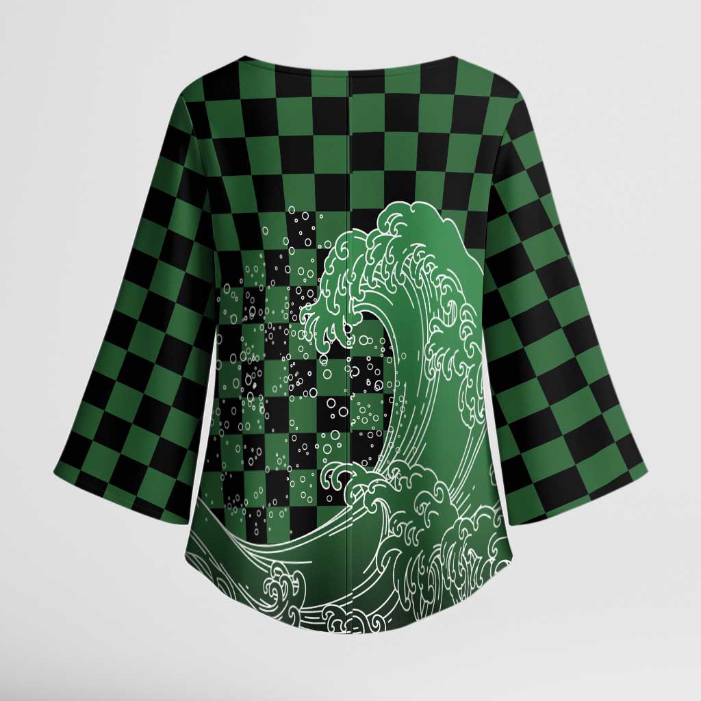 Japanese Asanoha Pattern Kimono Sleeve Blouse Water Breathing Slayer Dragon - Wonder Print Shop