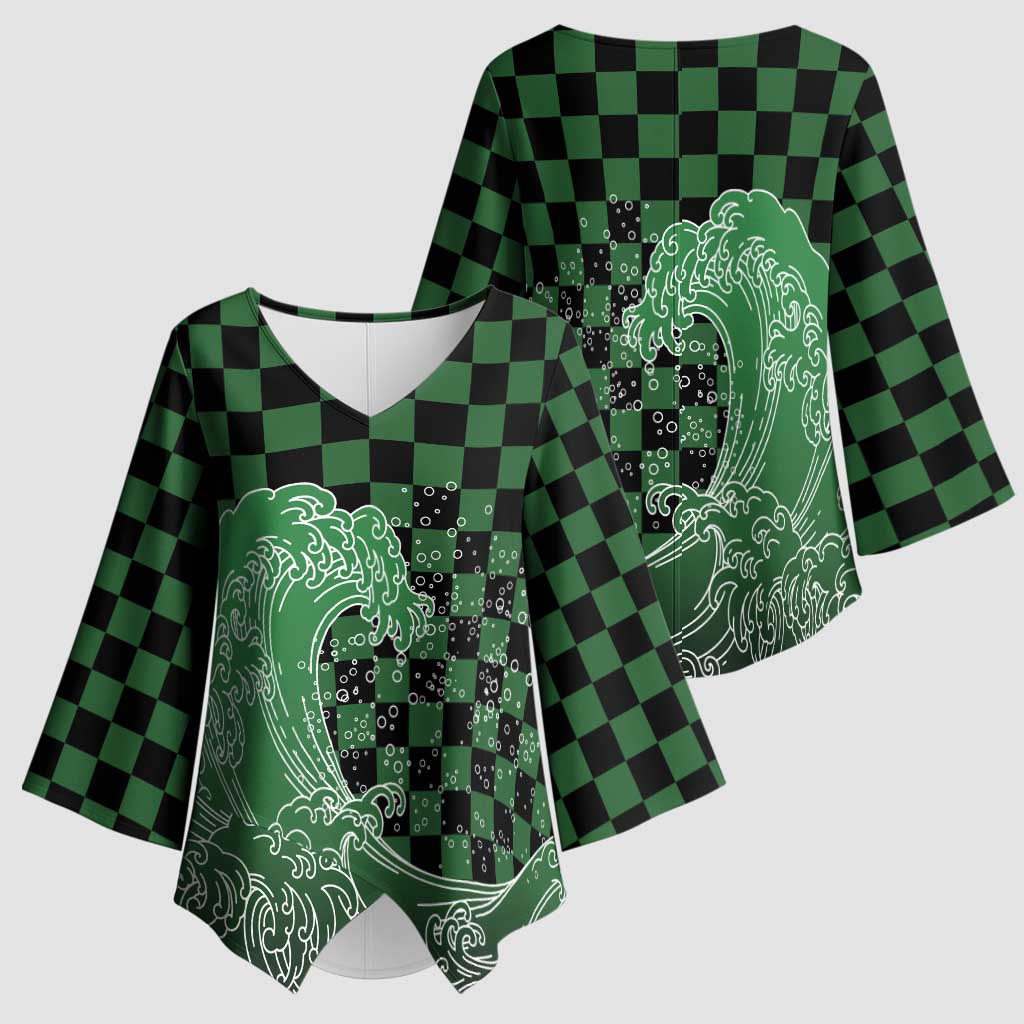 Japanese Asanoha Pattern Kimono Sleeve Blouse Water Breathing Slayer Dragon - Wonder Print Shop