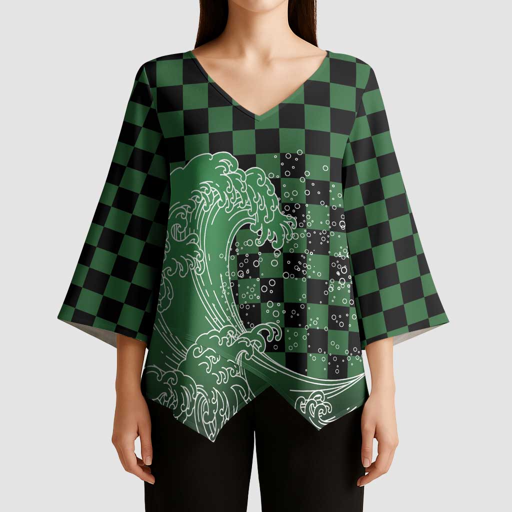 Japanese Asanoha Pattern Kimono Sleeve Blouse Water Breathing Slayer Dragon - Wonder Print Shop