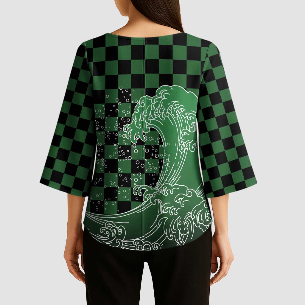 Japanese Asanoha Pattern Kimono Sleeve Blouse Water Breathing Slayer Dragon - Wonder Print Shop