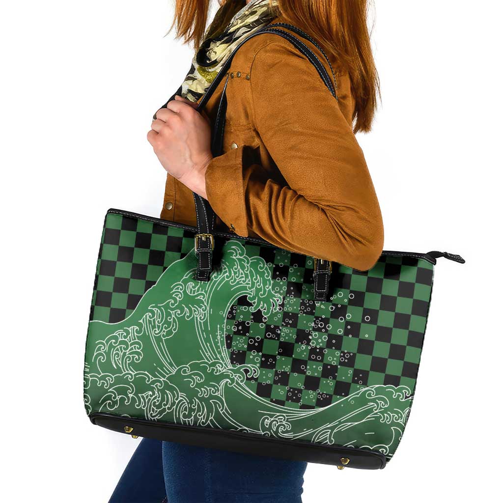 Japanese Asanoha Pattern Leather Tote Bag Water Breathing Slayer Dragon - Wonder Print Shop