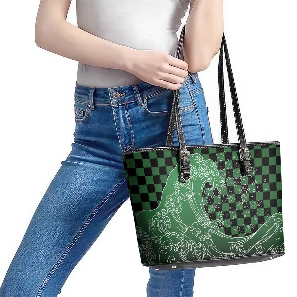 Japanese Asanoha Pattern Leather Tote Bag Water Breathing Slayer Dragon - Wonder Print Shop